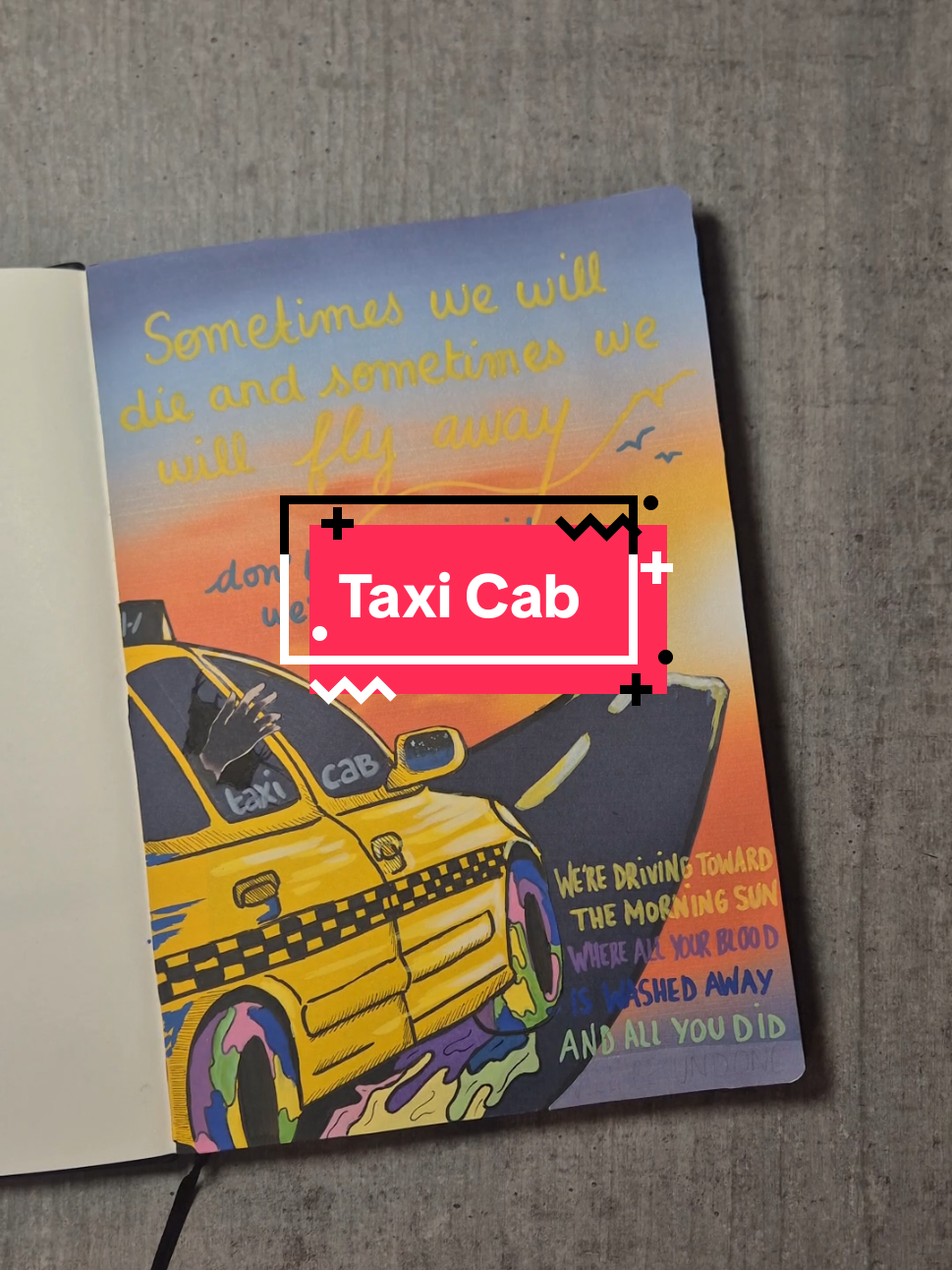 Réponse à @afterxsun today's song is... Taxi Cab!🚕 some songs will only take up one page because the notebook is a bit small, so I had to make some choices! (it' mostly be songs from the first albums) I still hope you like it!😊✨️ . . #twentyonepilots #tøp #21pilots #scrapbooking #journaling 
