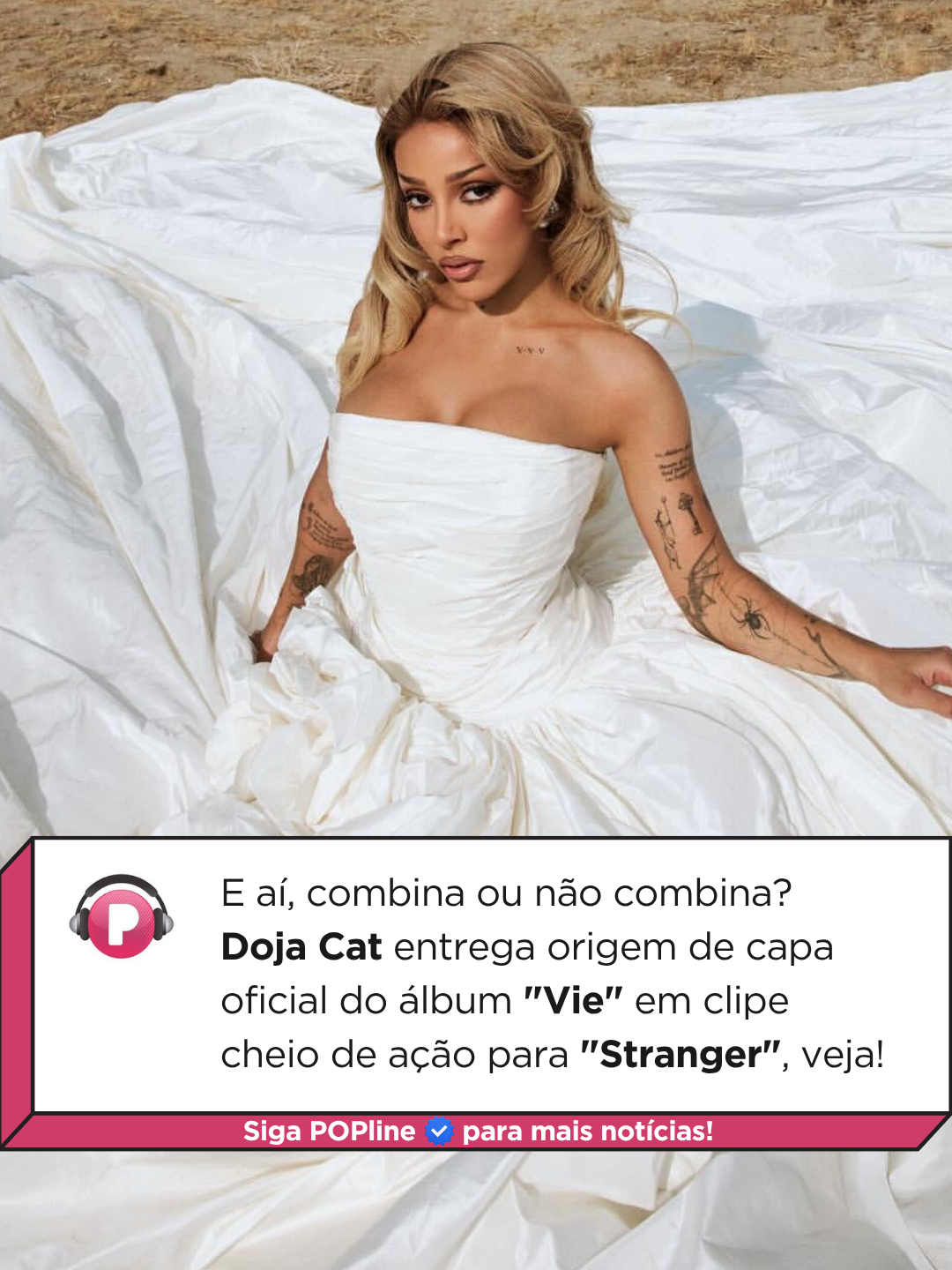 “Stranger”, novo clipe de Doja Cat dirigido por Dave Meyers, é uma viagem pelas fases do amor com estética de blockbuster: da queda livre ao altar, passando por referências a Hitchcock e 