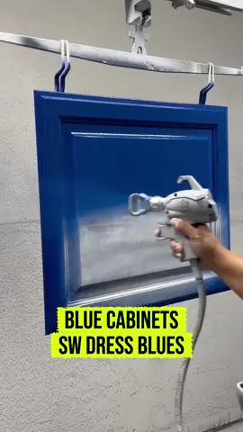 Looking for a pop of color? SW Dress Blues! #bluecabinets #cabinetpainting #painttok #kitchencabinets #remodeling 