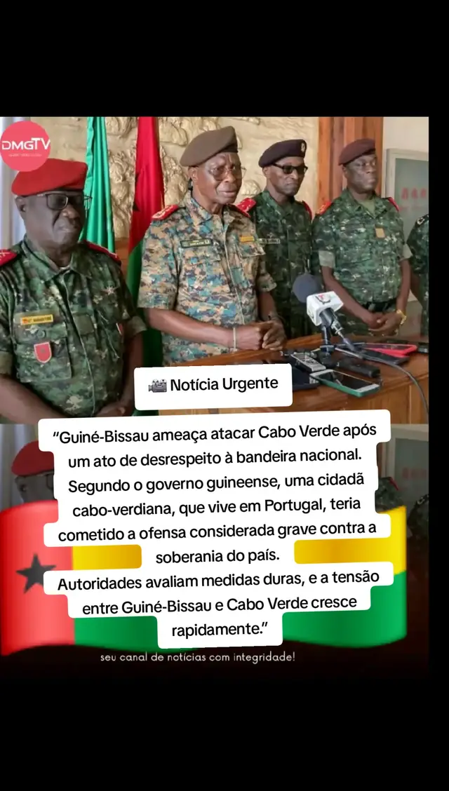 Guiné-Bissau ameaça atacar Cabo Verde após ato de desrespeito à bandeira nacional Bissau – O governo da Guiné-Bissau declarou nesta segunda-feira que considera ações duras contra Cabo Verde, após uma cidadã cabo-verdiana, residente em Portugal, ter sido acusada de desrespeitar a bandeira guineense. Segundo fontes oficiais, o ato foi classificado como “grave ofensa à soberania nacional” e pode resultar em retaliações diplomáticas e até militares. A tensão entre os dois países aumenta, enquanto cidadãos dos dois lados acompanham com preocupação os 