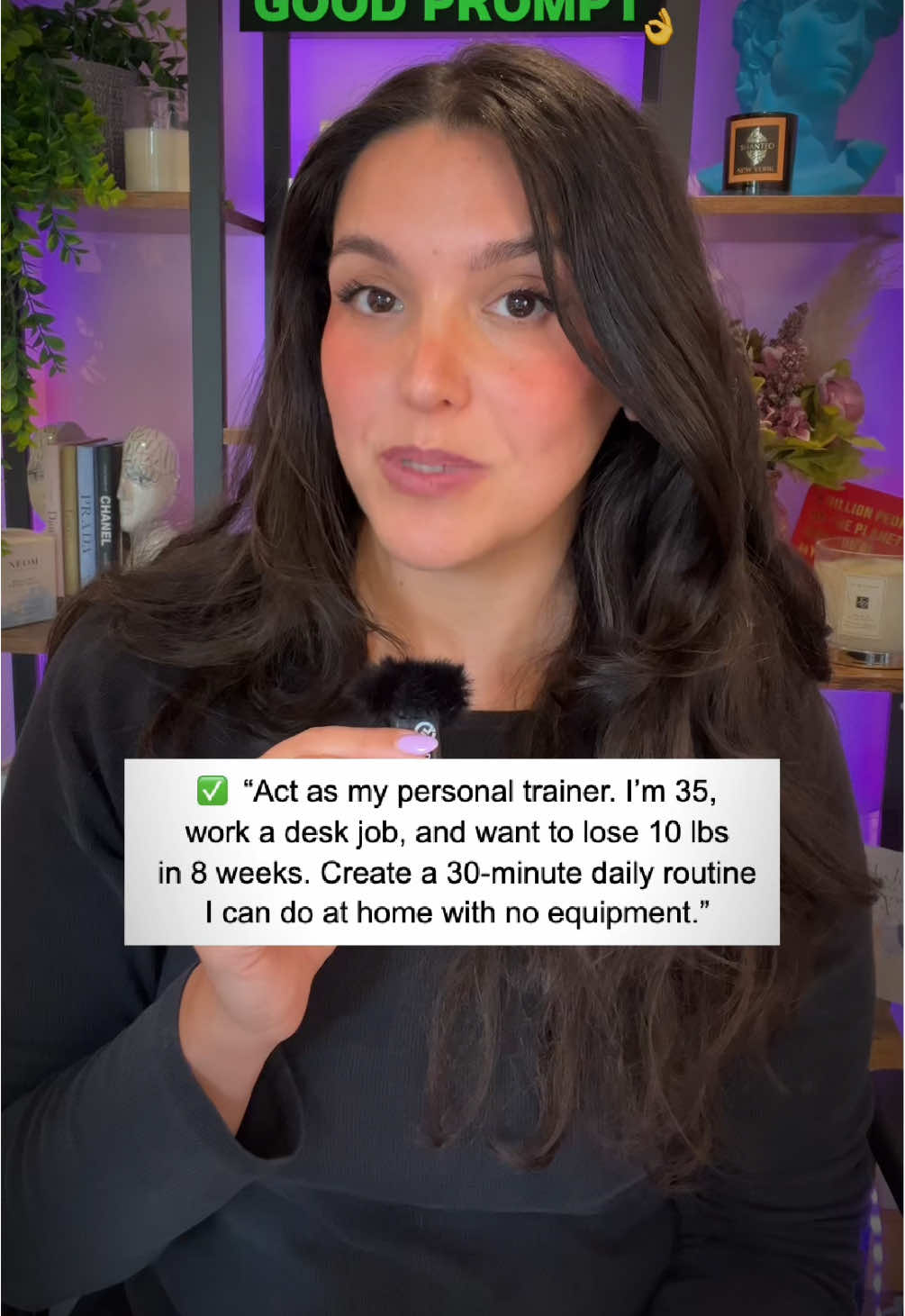 ✅ “Act as my accountability coach. I’ll tell you my top 3 tasks for today. Break each into micro-steps, give me a 10-minute starter task, and check in with me after each step.” ✅ “Act as my copywriting coach. Break copywriting into 5 core skills. Give me a 30-day practice plan with one short daily exercise for each skill.” ✅ “Write a persuasive but friendly sales email for a time-saving app. Audience: busy working moms. Goal: get them to sign up for a free trial.” ✅ “Act as my personal trainer. I’m 35, work a desk job, and want to lose 10 lbs in 8 weeks. Create a 30-minute daily routine I can do at home with no equipment.” 📹: @Jessica Camilleri-Shelton 