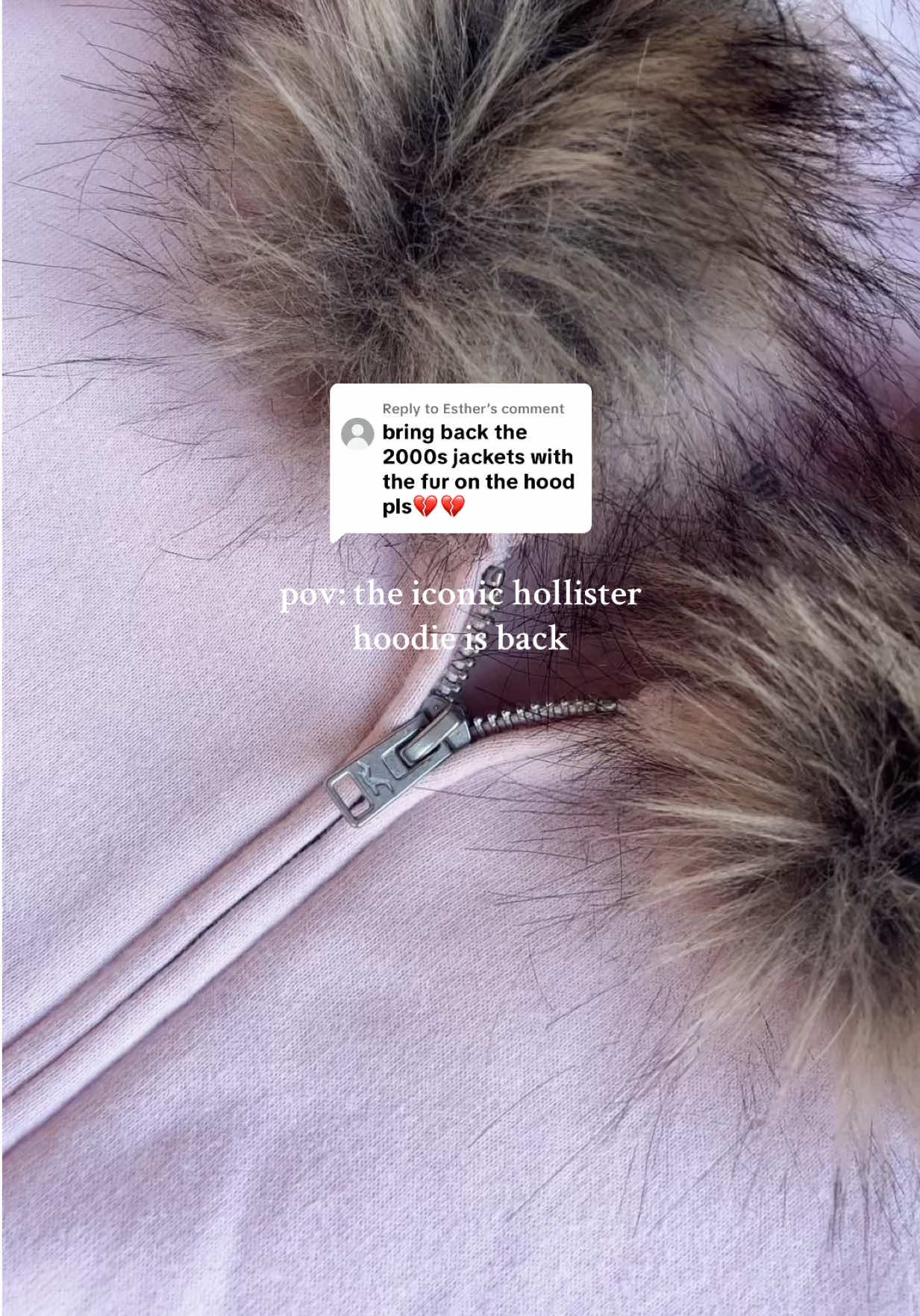 Replying to @Esther feeling nostalgic for 2009 and faux fur hoodies 🌟   online search code ⤵️ faux fur trim zip-up hoodie: 352-489-00092-600   #hollister #hollisternewarrivals #fauxfurjacket #hoodie #y2k