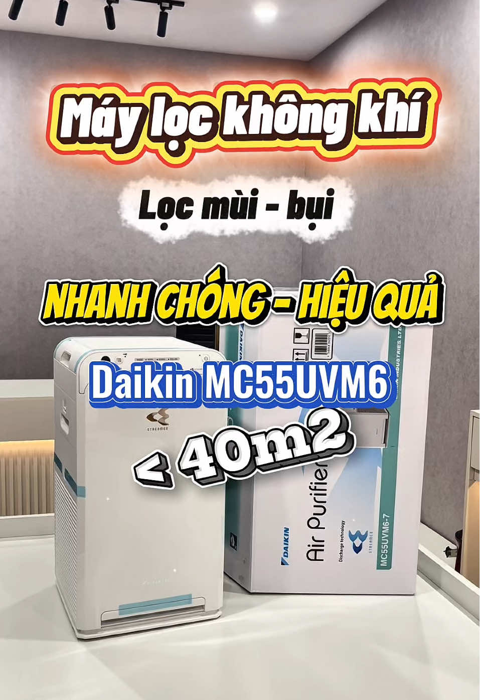 Máy lọc không khí khử mùi diệt khuẩn Daikin MC55UVM6. Dùng phòng < 40m2.  #maylockhongkhi #hiephongtechhome #maylockhongkhidaikin #maylockhongkhithucung 
