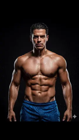 Prompt pra quem gosta de musculação. Create a striking portrait of a muscular man standing against a dark background with a subtle black glow.The man has a well-defined six-pack broad shoulders, and toned arms, with water droplets cascading down his torso and arms, He wears blue patterned shorts and has neatly styled dark hair . The lighting highlights the water’s reflective quality and the contours of his muscles emphasizing his physique.Ensure a realistic skin texture and a dramatic intense composition. #chatgpt  #gemini  #prompt  #viral  #fotografiacomia 