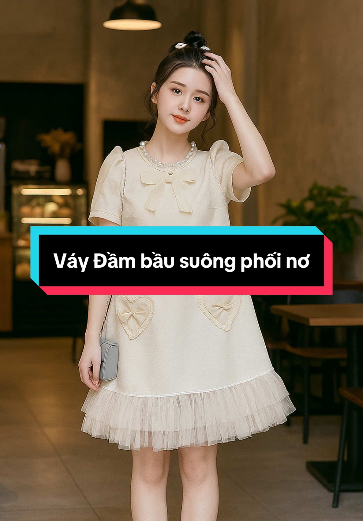 Váy Đầm bầu suông phối nơ kèm túi tym đính ngọc😍 #vaynu #vayxinh #thoitrangnu #reviewthoitrang #vaybauxinh 