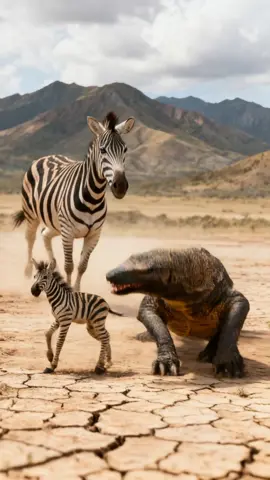 The zebra kicks the monitor lizard frantically to save its baby.