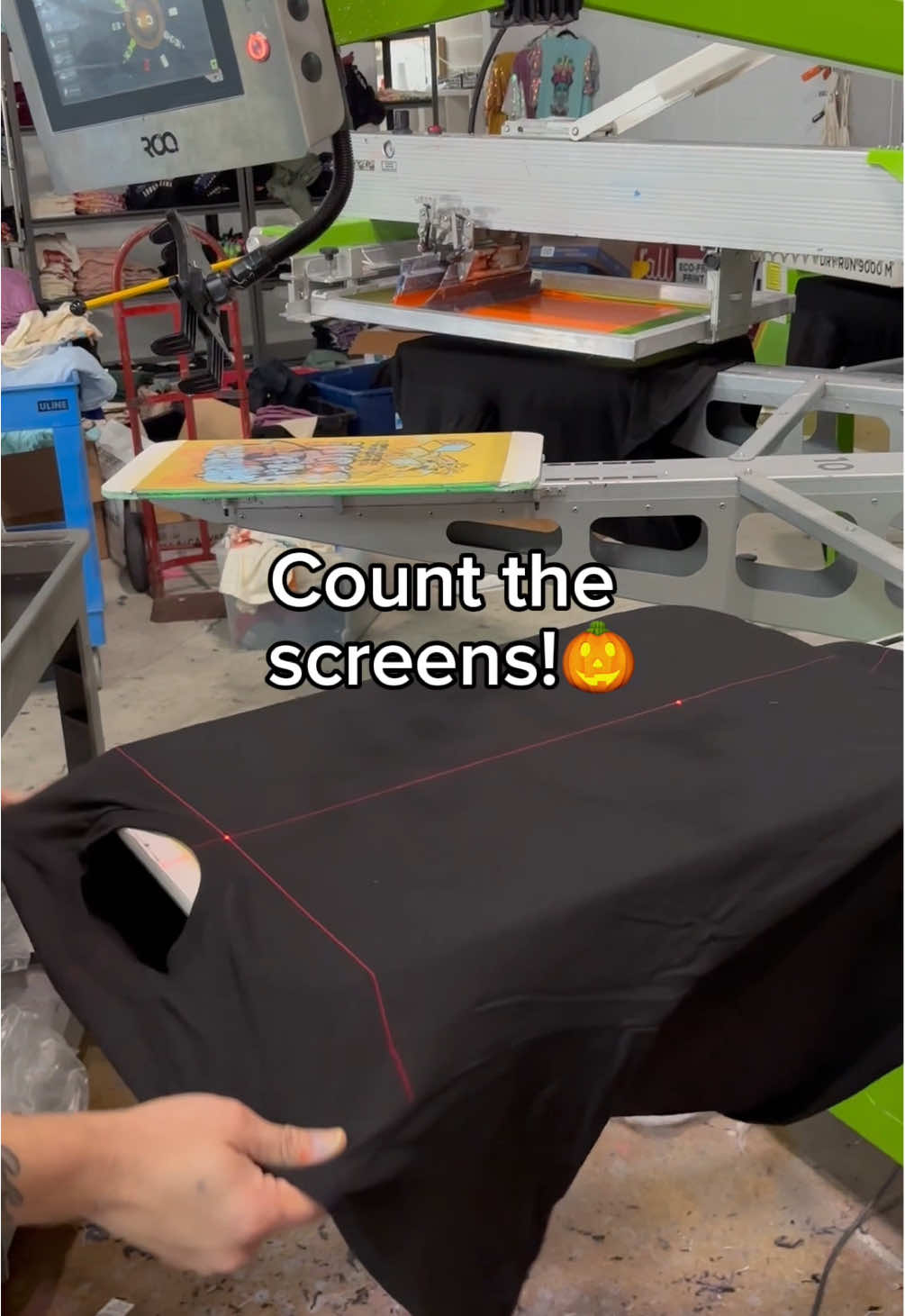 Count the screens!🎃 Each color in a screen print needs its own screen. Can you spot them all? 👀 This pumpkin design for @Sanctum of Horror used multiple color layers to create depth and dimension. More screens mean higher setup fees, but also a killer final print. 👻 Ready to conjure up your own custom apparel? Reach out! #HauntedHouse #SpookySeason #CustomMerch #EventMerch #ScreenPrinting  
