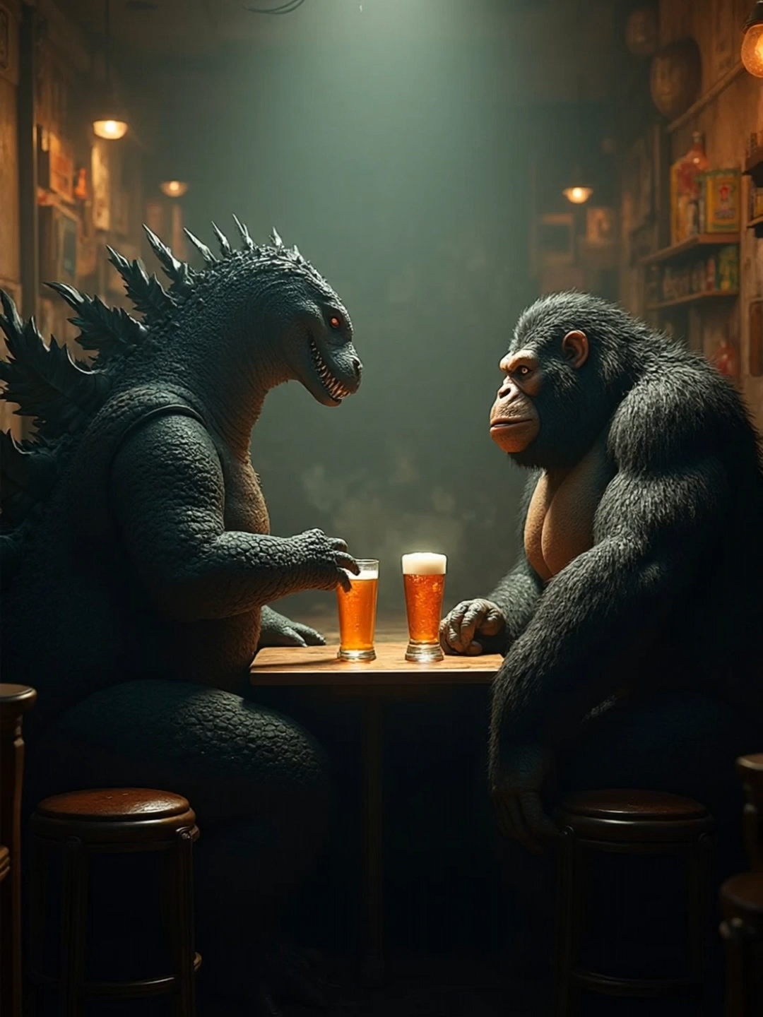 Godzilla and King Kong taking a beer ai#aigenerated #fyp #ai #horrortok #godzilla