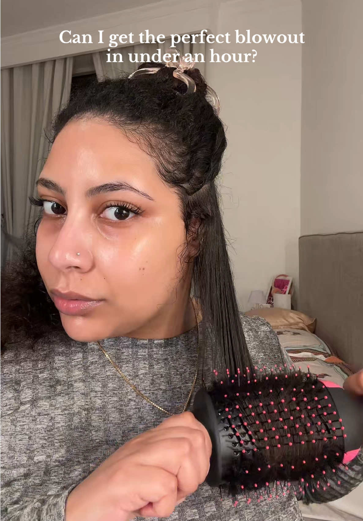 Giving @Revlon Hair Tools a second chance to work on my curly poofy hair. What do we think? ✨🥰 #revlonhairdryerbrush #blowoututorial 