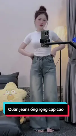Quần jeans ống rộng cạp cao ống quần siêu to siêu hack dáng #hydijean #quanjeannuongrong #xuhuongtiktok #quanjeanlungsieucao #quanjeanongsuong 