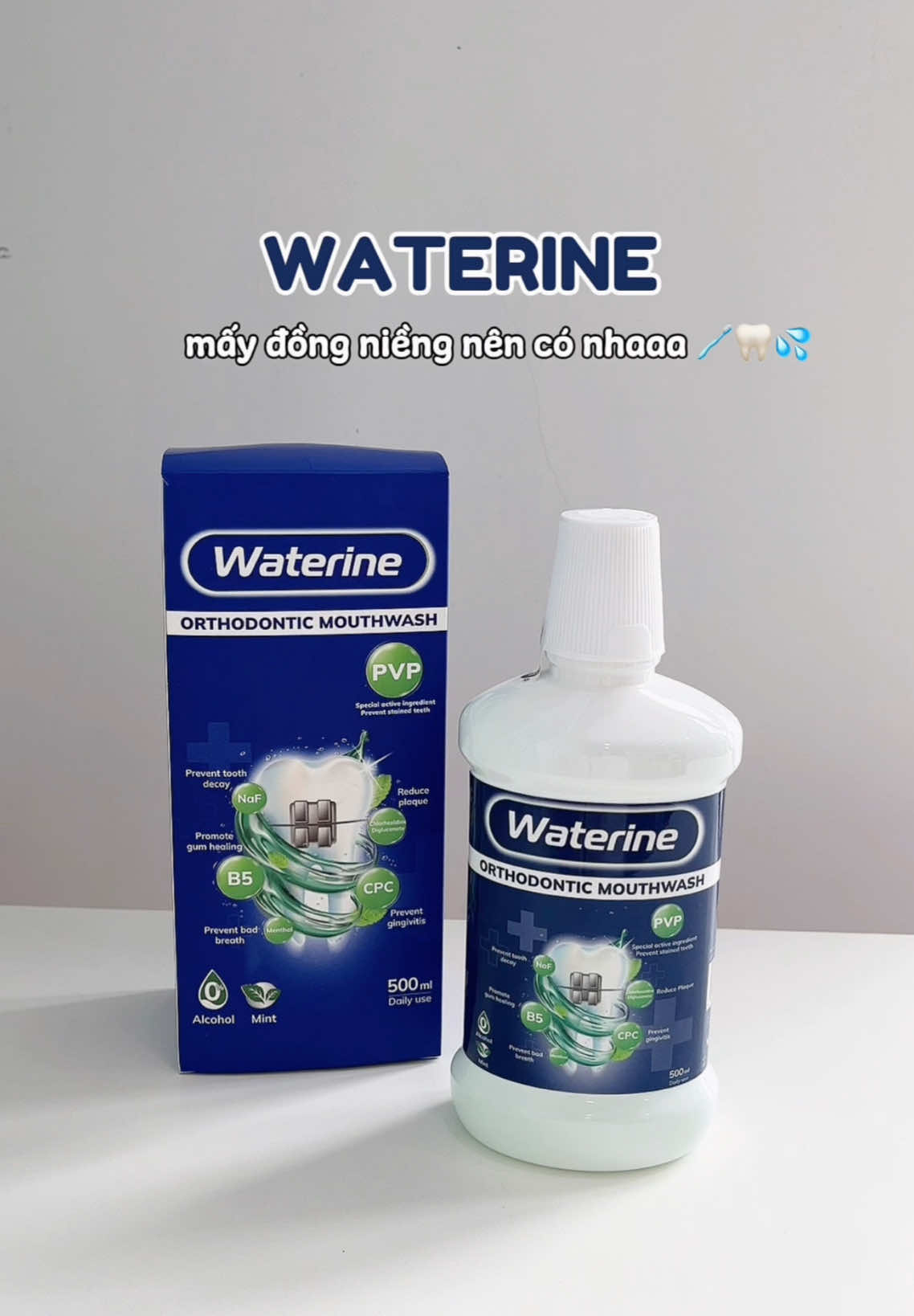 mấy bà niềng răng dùng nước súc miệng Waterine cho răng sạch thơm sáng và hông bị viêm tuột nướu lợi nè 🦷✨ #nuocsucmieng #nuocsucmiengwaterine #waterbeam #nuocsucmiengnhakhoa #chamsocrangmieng 