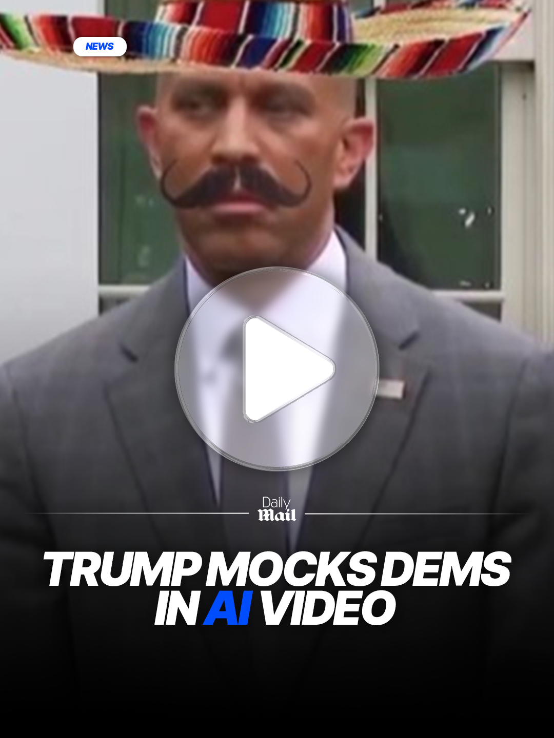 Donald Trump dropped a bizarre AI-generated video that featured a photoshopped sombrero and mustache on his Democrat enemies declaring that 'nobody likes us anymore.' The edited clip, showing top House and Senate Democrats Hakeem Jeffries and Chuck Schumer, came after the pair were at the White House Monday for negotiations in an attempt to avert a government shutdown, which JD Vance predicted is likely due to 'unrealistic' Democrat demands.  Read the full story at Daily Mail. #news #whitehouse #trump #ai #senate