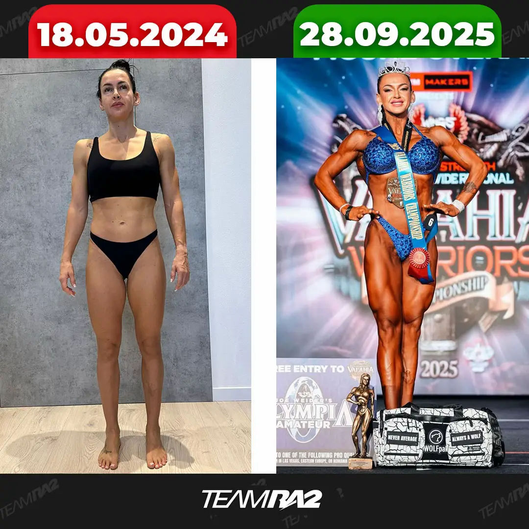 Sunt mămică de aproape 40 de ani 👩‍👧‍👦. De mai bine de 3 ani mă antrenez alături de antrenorul meu 🏋️‍♀️, care mereu a venit cu provocări pentru mine. Aceste provocări m-au făcut să îmi doresc mereu mai mult, să devin o variantă mai bună a mea 🔥. Acum un an și patru luni a apărut și gândul de a urca pe o scenă de fitness 💃💪. Așa am început acest protocol alături de antrenorul meu, în care nu am ratat niciun antrenament 📆, am fost atentă la fiecare detaliu și am acceptat cu două mâini această provocare 🙌. Această călătorie a scos, până în acest moment, cea mai bună variantă a mea ✨, deși sunt mămică de 2 copii și am aproape 40 de ani ❤️. Văzând rezultatele, îmi doresc și mai mult, iar pentru următorii 3-5 ani am mari aspirații 🚀. Nu ezitați niciodată să vă doriți mai mult 🌟, să vă găsiți un mentor care să vă ridice standardele mai sus decât v-ați ridica singuri 🎯 și să acceptați provocări care pot scoate din voi cea mai bună versiune – atât fizică, cât și psihică 💪🧠. Pentru mine, acest protocol a fost o transformare enormă 🙏 și sunt profund recunoscătoare pentru unde am ajuns și extrem de entuziasmată pentru ceea ce urmează 💫. ⸻ ⸻ ⸻ ⸻ ⸻ ⸻ ⸻ I’m a mom of two, almost 40 years old 👩‍👧‍👦✨. For more than 3 years I’ve been training with my coach 🏋️‍♀️, who has always challenged me. These challenges constantly pushed me to want more, to become a better version of myself 🔥. About a year and four months ago, the thought of stepping on a fitness stage appeared 💃💪. That’s when I started this journey with my coach, never missing a single training 📆, paying close attention to every detail, and fully embracing this challenge 🙌. This journey has brought out the best version of me so far ✨, even though I’m a mom of 2 and close to 40 ❤️. Seeing these results makes me want even more, and for the next 3-5 years I have big aspirations 🚀. Never hesitate to want more 🌟, to find a mentor who will set higher goals for you than you’d set for yourself 🎯, and to embrace challenges that can bring out the very best in you – both physically and mentally 💪🧠. For me, this journey has been a tremendous growth experience 🙏, and I’m deeply grateful for how far I’ve come and beyond excited for what the future holds 💫. #teamra2 #motivation #fit #disciplina #concurs 
