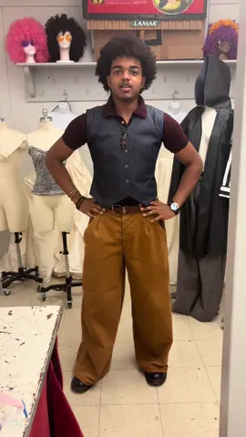 Gabrielle is showing off his OOTD. He made his vest and pants! Clock that tea! #fashiondesignstudent #fashion #fashiontiktok 