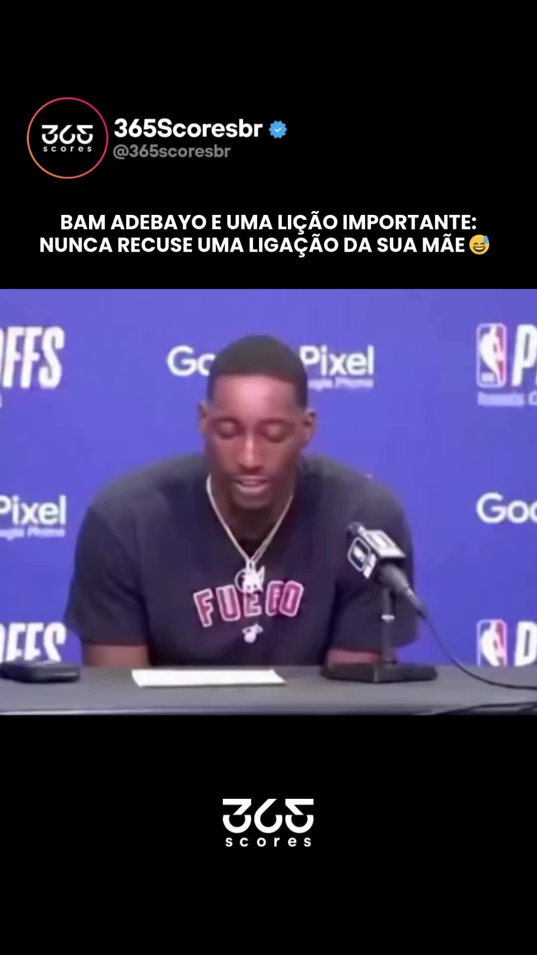 A regra é clara: a mãe ligou, pare o que estiver fazendo e a atenda. Pelo menos é assim na família de Bam Adebayo 😬 #BamAdebayo #NBA #365Scores
