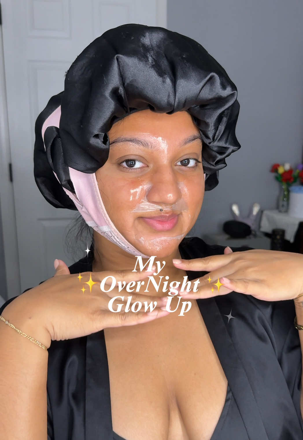 All you need to do is sleep and let all the magic work overnight 🧚‍♀️🌙 Products Used :  Bonnet - @YANIBEST  Chin Strap - Linked on my @Amazon storefront Wrapping Night Mask - @medicube global  Heatless Rods - @Overnight Blowout  Genesis Serum + hydrating serum - @Kérastase  #overnightglowup #nightroutine #SelfCare 