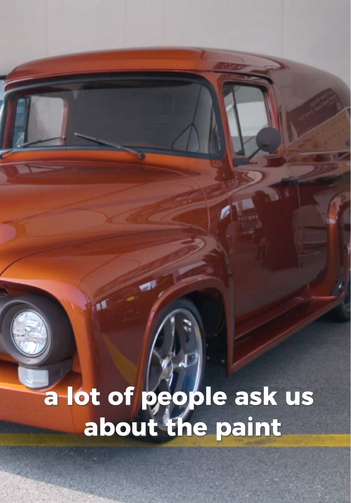 The paint on this is wild. We started with Cadillac orange, then another burnt orange, and eventually ended up custom mixing our own formula in house. Had to tint it and adjust it to get it exactly right. Everything is BASF paint with Glasurit clear coat. All the trim is cerakoted instead of chrome to keep the tones really consistent. The Duomo is almost done. Full walkthrough video link in our bio. #fatfendergarage #theduomo #1956ford #paneltruck