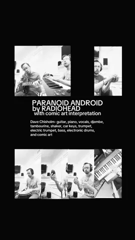 PARANOID ANDROID by @Radiohead with comic art interpretation.  Hi! I’m Dave. I have a doctorate in music (jazz trumpet specifically) and also am a published comic artist and graphic novelist.  This is such a huge track in every way. So many sections, so many textures, so many choices of how to interpret it. After I recorded the main vocal/guitar take, I realized the mic was distorting the whole time! I was bummed because I enjoyed the take—so I tried to smooth it over by mixing in a little bit of the audio from my phone and I ended up enjoying the uncanny effect it had. The vocals sound kind of ghostly now and I dig it. I’m not a good enough guitarist to play the shredding solo lines on this so I played them on trumpet put through a distortion pedal, an octave pedal, and a guitar amp. Super fun to learn this one! I played electric trumpet in a band back in like 2004 and it was great to revisit that wild sound.  As always with these videos, the underlying vocal and guitar take is a single take not recorded to a click, more about capturing a raw performance than about making something pristine. I hope you dig it! #radiohead #paranoidandroid 