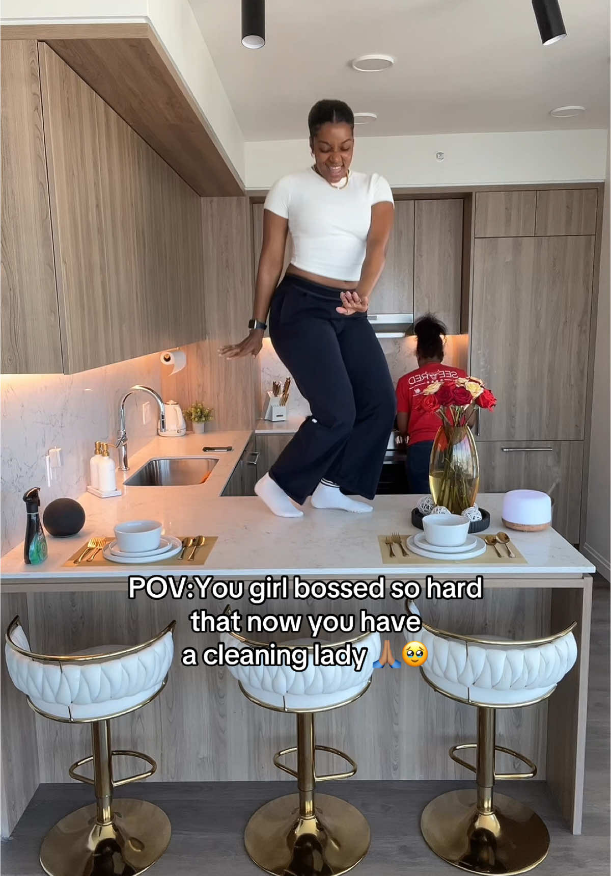 I BE TIRED OF COOKING AND CLEANING DAYUM, a chef up next 💯✅ But naw forreal , My inner child is sooo HAPPY right now, 😁I remember being younger watching TV like … “How the hell do they have a cleaning lady”? They got moneyyyyy 😂 “I want that one day” To now dancing on my island, while she do her big one!  THANK YOU GOD 🥰 I want you 🫵🏽 to know that anything you want! YOU CAN HAVE!!  You just have to do the work! & stay consistent! Get uncomfortable, temporarily so you can live COMFORTABLELY forevaaaa 💯 You got this! ❤️ #luxurylifestlye #alo #highrise 
