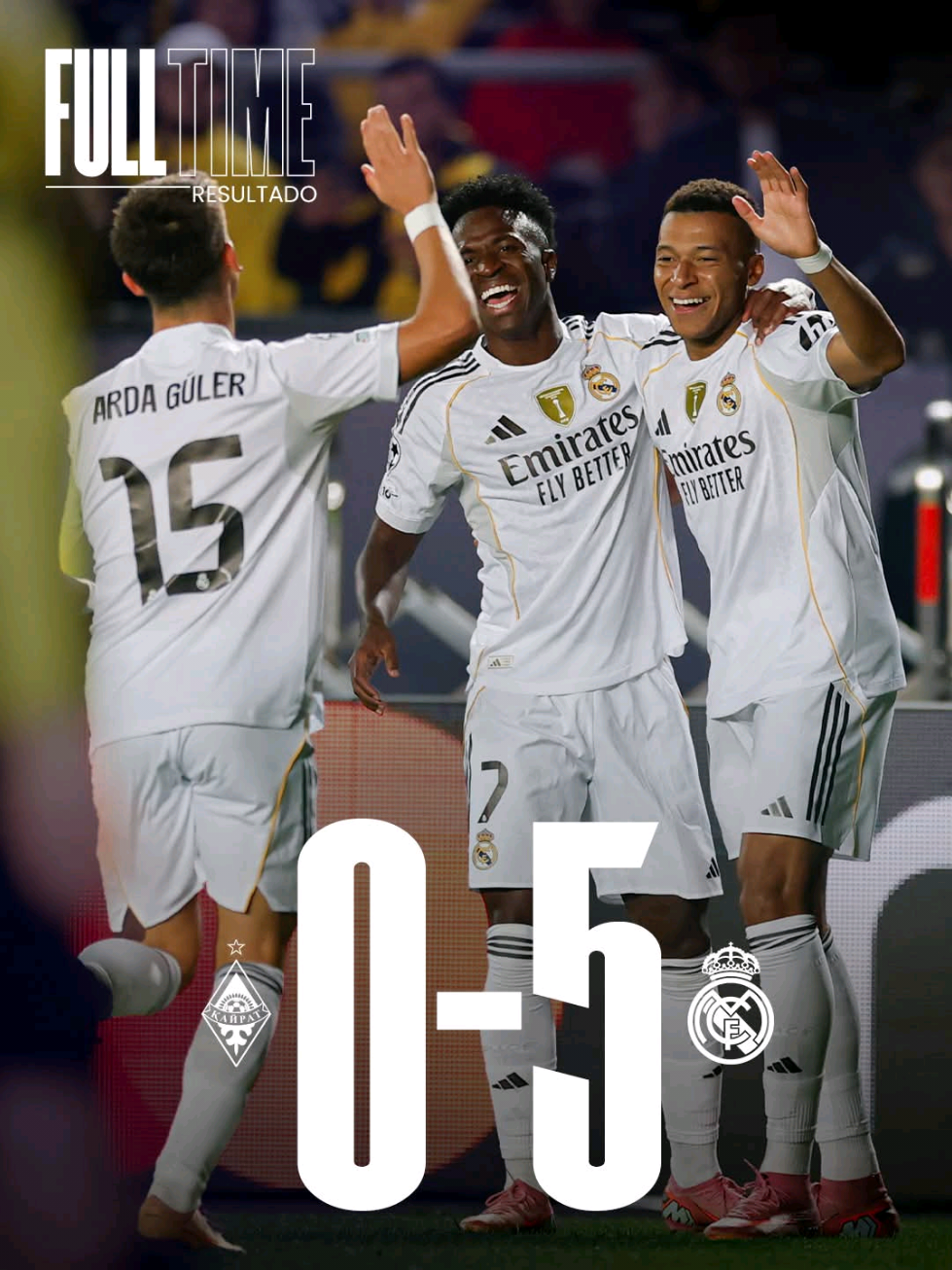 ⚽✨ FULL-TIME RESULT ✨⚽ Kairat Almaty 0️⃣ - 5️⃣ Real Madrid 🏆 🔥 Kylian Mbappé steals the show with a hat-trick (25’⚽, 52’⚽, 74’⚽) 💥 Camavinga adds one (83’) ⚡ Brahim Díaz seals it late (90+3’) Dominant performance by Los Blancos! 🤍👑 #RealMadrid #Mbappé #Camavinga #BrahimDíaz #HalaMadrid