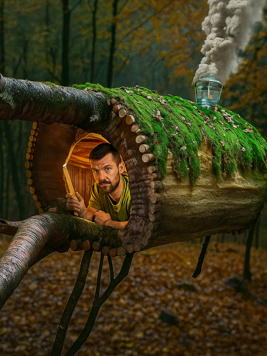 Building a Survival Shelter between tree trunks . #Bushcraft #Survival #Shelter #camping #tree 