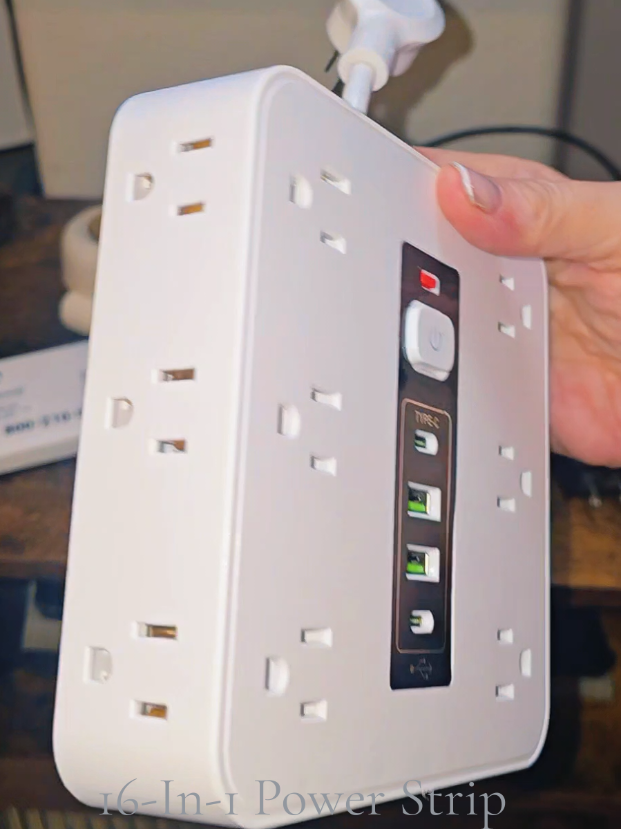 This 16 in 1 Power Strip, equipped with a switch and surge protection, enhances both functionality and eco awareness. Its 12 AC outlets, 2 USB ports, and 2 Type C ports offer ample power while ensuring safety from electric hazards. 🖥🎧🔋 #FallDealsForYou  #blackfridaydeals 