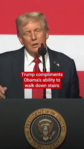 Watch as Donald Trump raises Barack Obama’s “great” ability to walk down the stairs in a rambling speech to military leaders. Click on link in bio for more on Independent TV 🔗