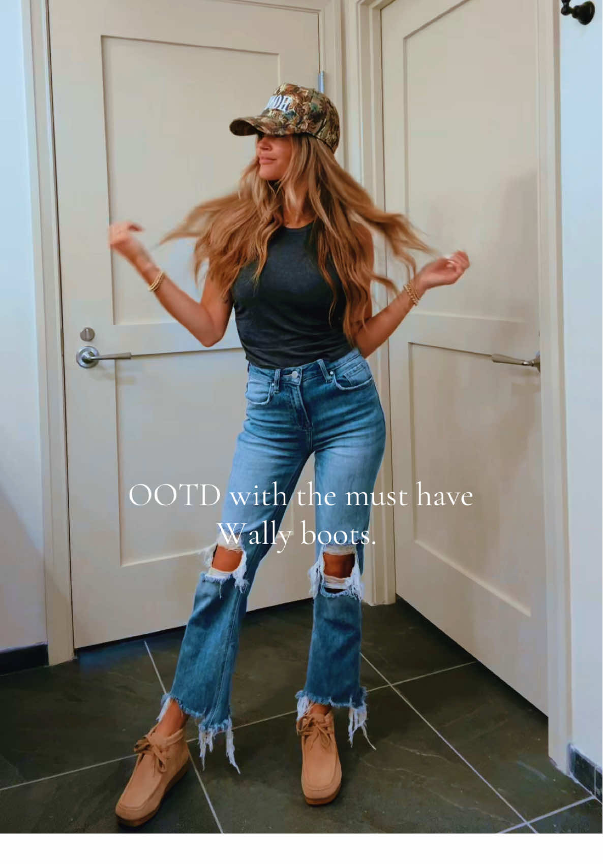 Wally boots and camo vibes. #tiktokshopcreatorpicks #falldealsforyou #boots #truckerhat #fallfashion 