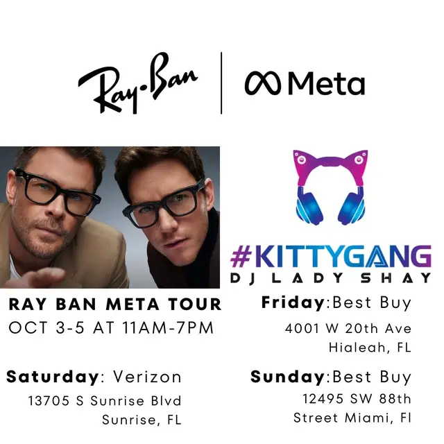 South Florida I’m in your area this weekend ! Save the date and come pull up on me! Check out the latest from @Ray-Ban @raybanmeta #djladyshay #kittygang #femaledj #miami #sunrise 