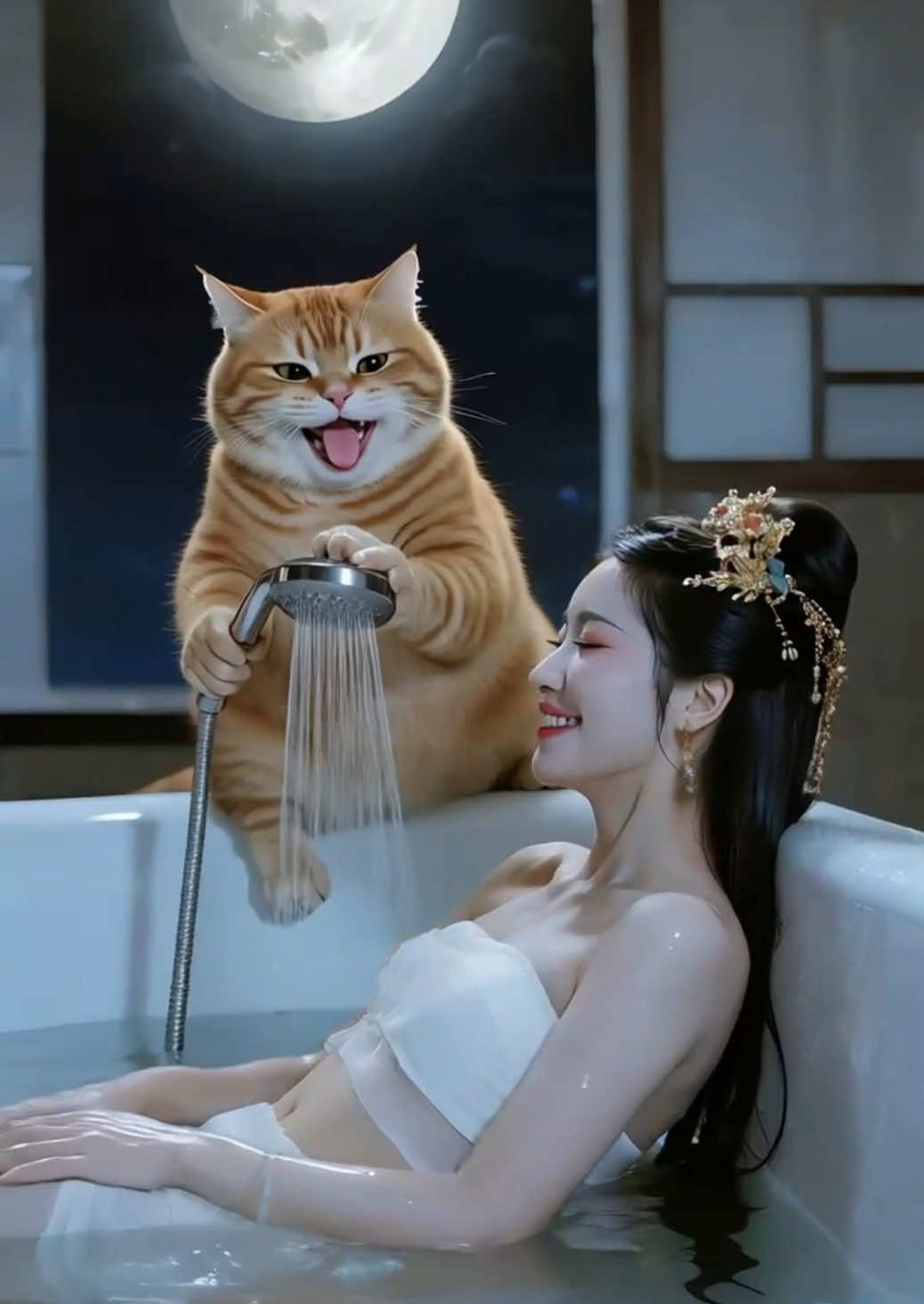 The orange cat saved a beautiful woman...#fyp #cartoon #funny #cutecat #gohst 