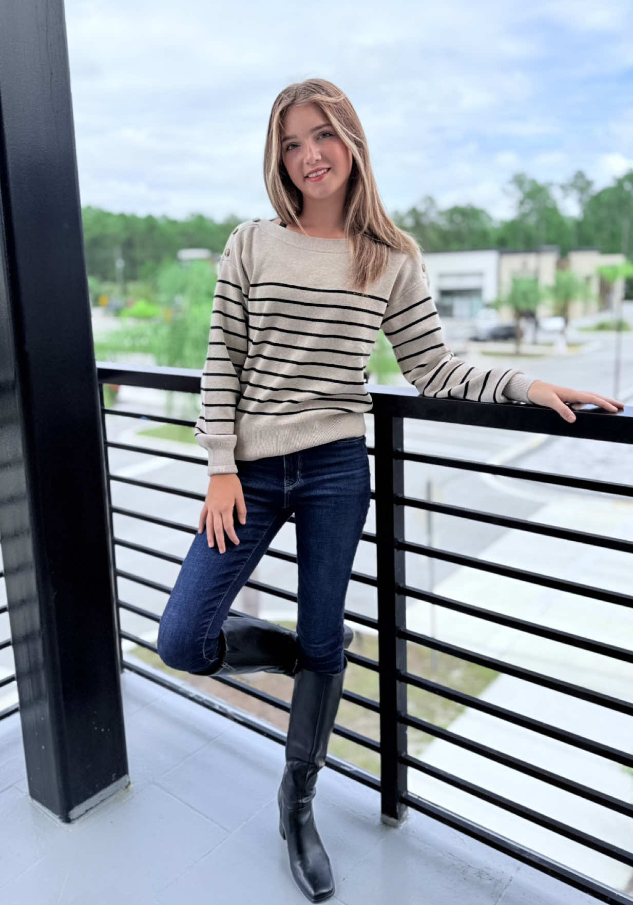 🍂Fall stripes + sleek boots = effortless chic 🍂  There’s something about classic neutrals and clean lines that never goes out of style. This look is all about understated elegance with a cozy twist 🍂 Striped Sweater: @Arach&cloz  Boots: @modatope.official  Jeans: @American Eagle  🔗 https://allaboutaustyn.com/shop-my-style/ #FallStyle #ElevatedBasics #OOTDInspo #ChicAndEffortless #StyleDiaries