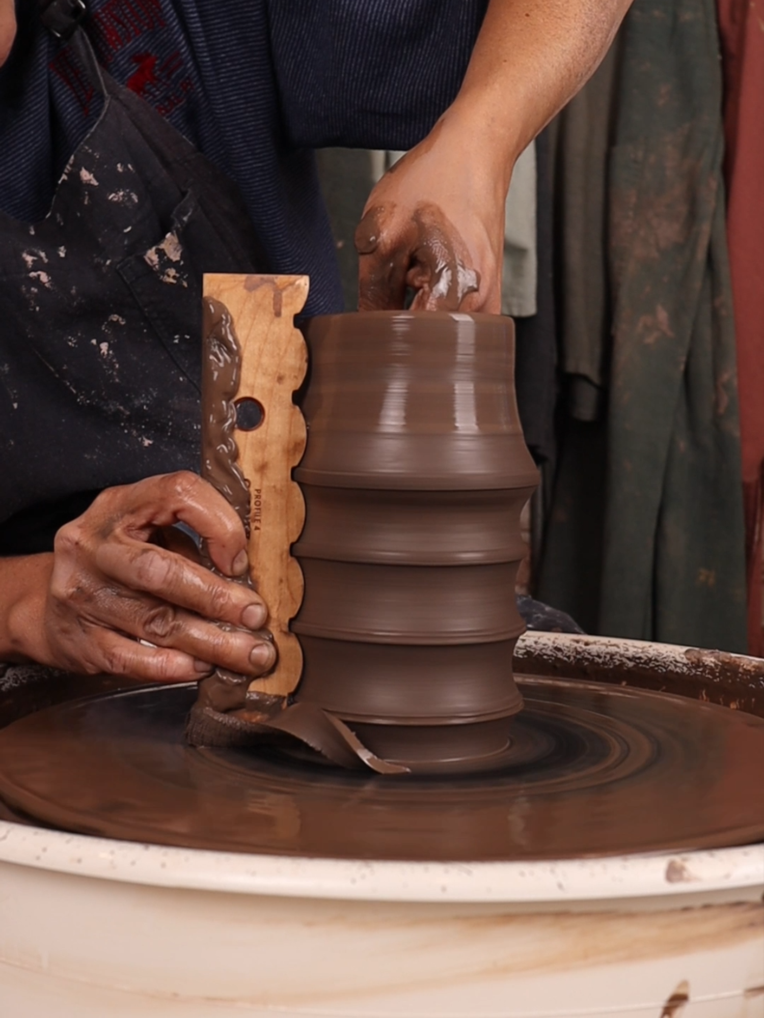 Exhale. You just pulled your clay up the 7.75 inches of Profile 4. #pottery #potteryprocess #potteryvideos #potterytok #claytok #garritytools #potsinaction #ceramics #throwingwheel #throwingtool #potteryrib #throwingrib #tiktokpottery #ceramicsstudio #potteryclass #potterywheel #wheelthrowing #wheelthrown #handthrown #potterytools #potterytiktok #potteryvids