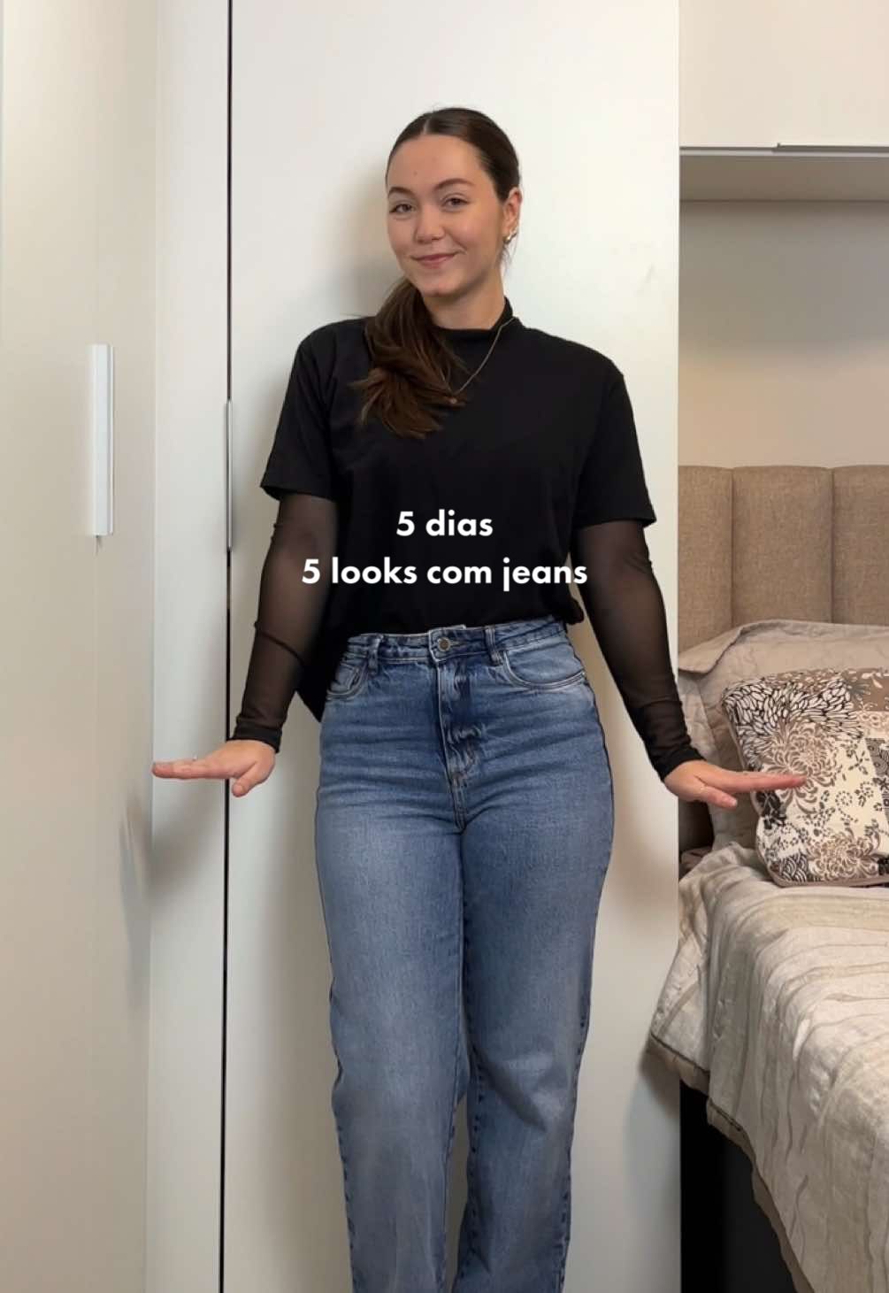 5 dias, 5 looks com jeans! | dia 2 eu ameeei esse!!! primeira vez testando essa ideia de camiseta sobreposta 🫶🏻✨ o tênis de sempre: KSF98F-ME71 @Mercado Livre Moda  . . . . . #lookbasico #lookinspiração #OMelhorDaBeleza #MercadoLivreModa #getdressedwithme 