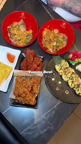 The BEST Stir Fry, Koreon Fried Chicken & Sushi we’ve had lately! 🍚🥢 Yummy Bowl in Canton, Ohio has been one of my favorite places we have visited! They have so many food options but I HIGHLY recommend the Sweet Thai Chili Koreon Fried Chicken, The Build Your Own Stir Fry Bowl & The Super Crunch Sushi Roll!✨ Check them out & let me know what you think :) #yummybowl #cantonohio #ohio #cleveland #restaurant 