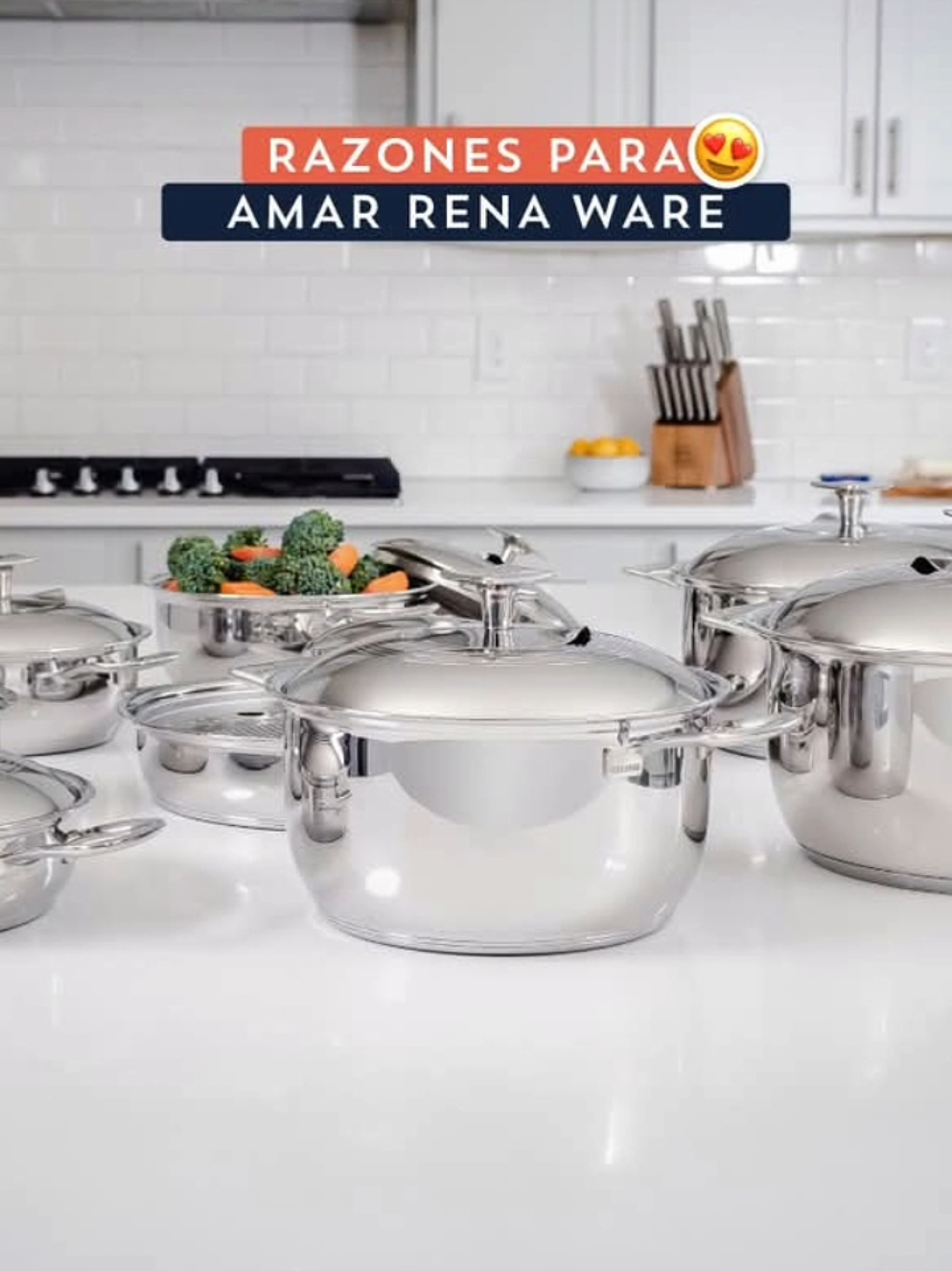 Razones para amar Rena Ware ✅ Hermoso acabado tipo espejo ✅ Fáciles de guardar y almacenar ✅ Garantía vitalicia #renaware #ollas #aceroinoxidable #cocinas 