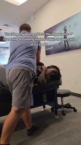 He's been doing assisted stretching for a month. He  also has done ice baths and the massages with the massage gun. He notices the difference in how he performs already. Trying to do what we can to aid in preventing injuries. #youngathlete 