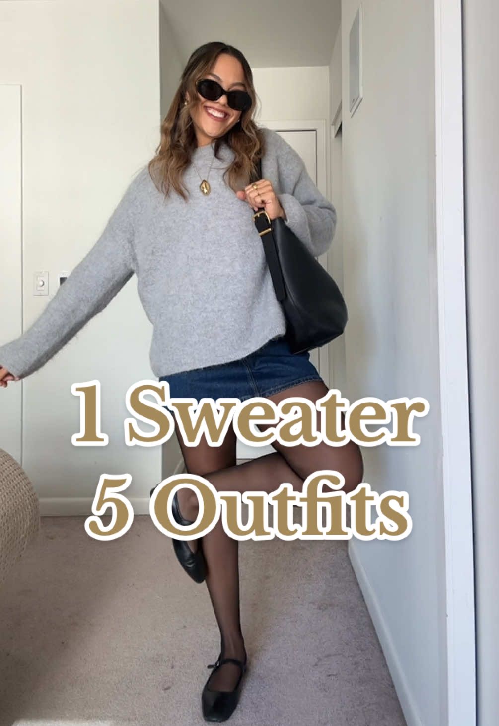 One sweater styled five ways for fall! Which one is your favourite? #fallfashion #falloutfits #chicstyle #elevatedoutfits #stylinghelp 