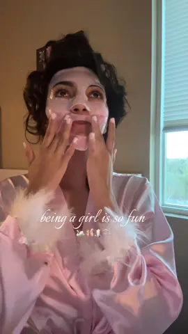 Pink face mask on hair rollers in and freshly painted nails #whimsical #girly #relatable #foryoupage #stephaniealessandra
