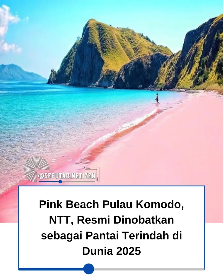 Keindahan alam Indonesia kembali mendapat pengakuan dunia. Pink Beach yang terletak di Pulau Komodo, Nusa Tenggara Timur (NTT), resmi masuk daftar sebagai Pantai Terindah Dunia 2025 versi operator perjalanan internasional asal Inggris, Explore Worldwide. Pengumuman ini membuat Pink Beach mengungguli sejumlah pantai ikonik lain di dunia, termasuk destinasi top global di Karibia, Eropa, hingga Australia. #pulaukomodo #ntt #pinkbeach 