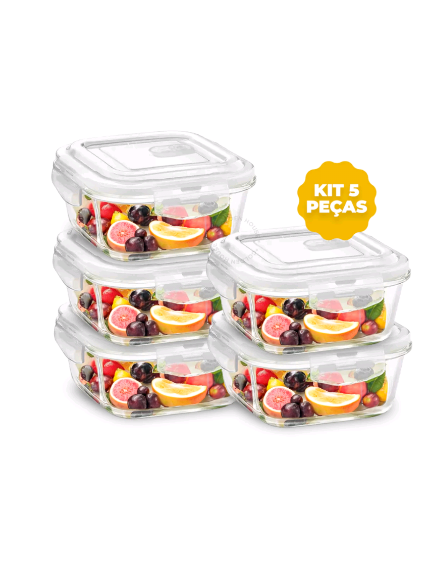 kit Pote Vidro Herméticos Quadrado 310ML Tampa 4 Travas