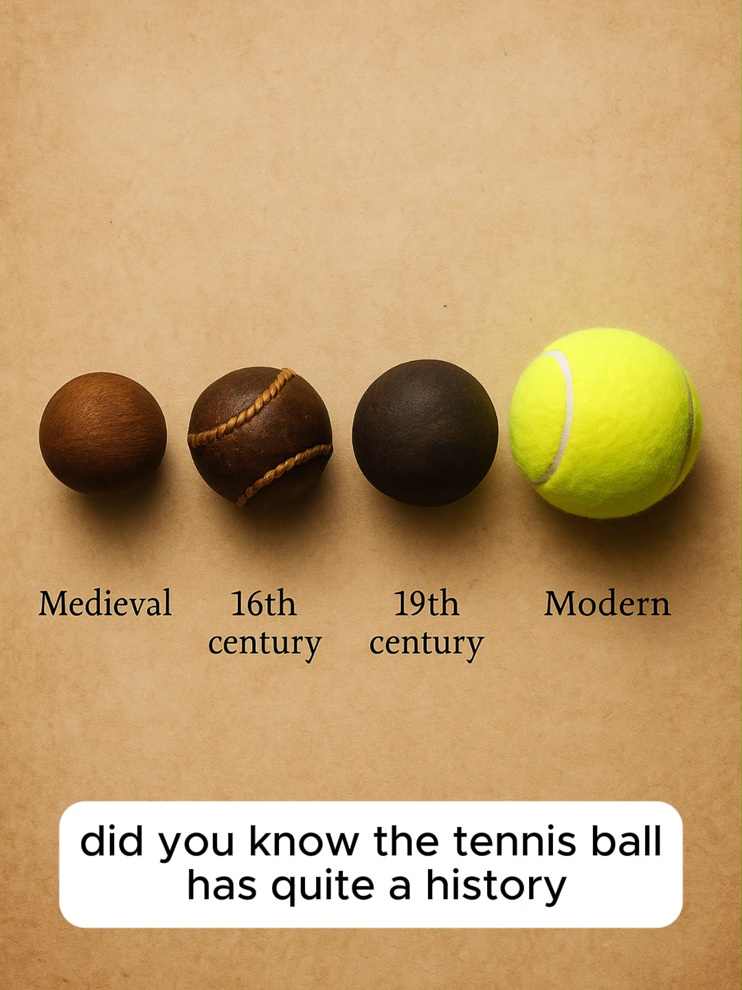 Tennis ball evolution 🎾 from wood and leather to rubber and yellow felt. Sports facts, history and inventions. #tennisball #sportsfacts #History #inventions #equipment #iknowallaboutit