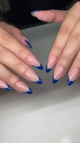 Perfect Navy French tips at Venus Beaute 💙🦋  #nails #bluenails #nailsart #nailstoronto #nailsetobicoke 