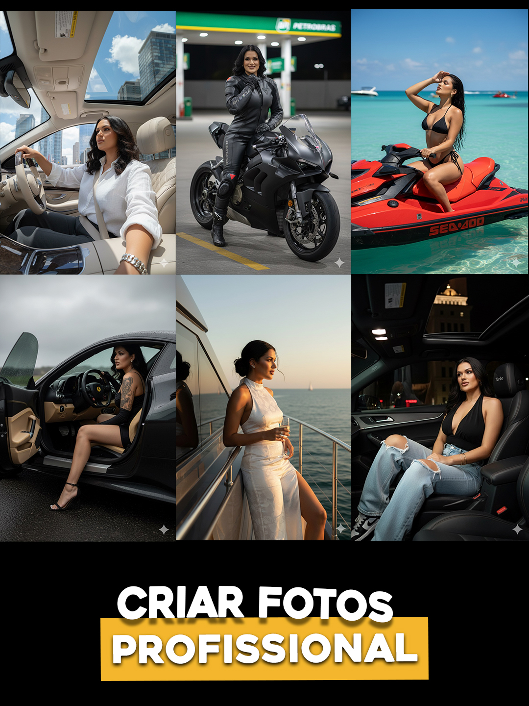 Aprenda a como fazer sessão de foto de estudio profissional com a ia no gemini, prompt Gemini feminino jet ski, moto, barco e carro esportivo com o texto pronto para copiar e você criar suas fotos. Passo a Passo: 1. Acesse o Gemini (no seu navegador ou app). 2. Use um prompt escolhido: 