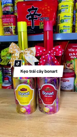 Kẹo trái cây bonart chai thiếc nơ 3 tông màu xinh iu luôn #kẹo #keotraicay #keotraicayhopthiec #bonart #banhkeotet 
