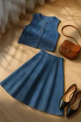 setelan vest set rok wanita kekinian bahan jeans premium #setelanmurah #oneset #setelanwanita 