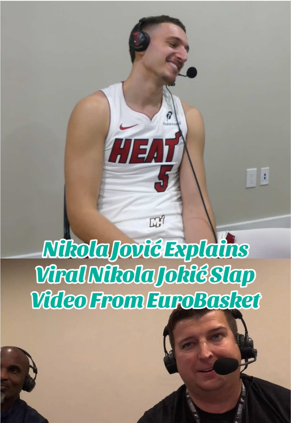 Nikola Jović explains the mysterious slap video from EuroBasket and why Nikola Jokić smacked him upside the head before a game 😂 #nikolajovic #nikolajokic  #serbia #miamiheat #denvernuggets 