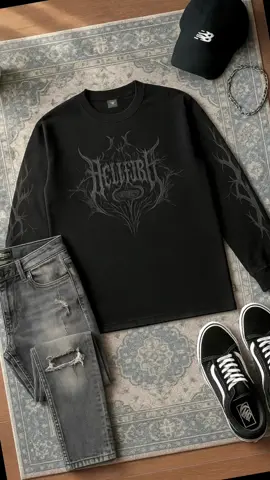 longsleeve hellfrog bahan 100% combed 24s tebal adem menggunakan sablon DTF printing tidak bakal luntur #burgerkill #longsleeve #outfit 