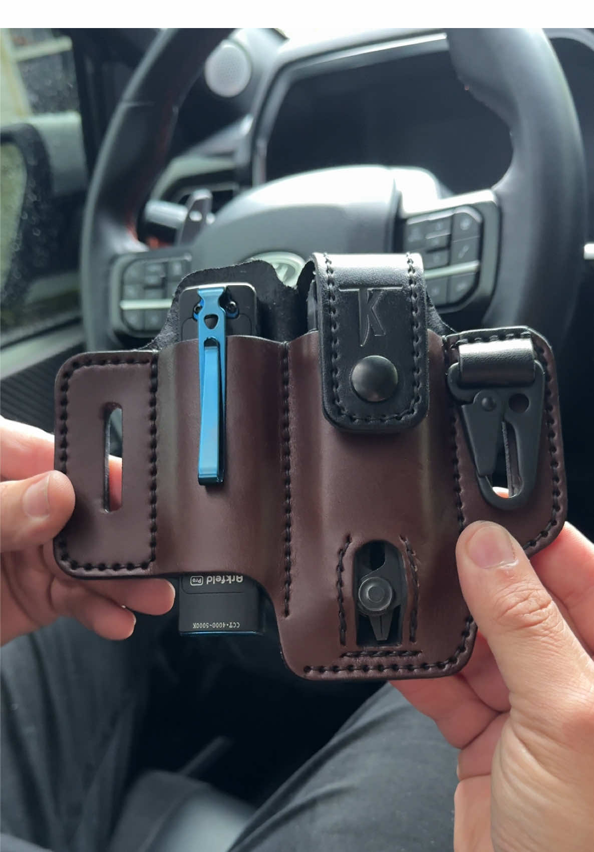 Today's carry choice - Big Boy XL FLAP for your favorite multitool! Handcrafted, hand stitched, handmade in Oregon, USA #tools #bluecollar #trucktok #v8 #ford Shop quality crafted leather gear at www.taleofknives.com Customize your gear!