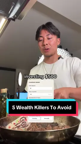 5 Wealth Killers To Avoid In Your 20’s 📉 1. Credit Card Debt Companies hire the best psychologist and marketers to get you to buy their products, even if you can’t afford them. Credit cards companies enable this and make money when you have no control over your impulses. This alone will trap you in a mountain of debt. 2. Car Payments Cars lose half of its value within the first few years. Getting a used car will not only save you tens of thousands of dollars, but if you invest it, it could make you HUNDREDS OF THOUSANDS OF DOLLARS! Your choice man. 3. Food Delivery Do i really have to say something for this. it’s such a rip off nowaways. Stop being lazy. 4. Lifestyle Inflation Just because you can afford it, doesn’t mean you should. now this doesnt mean to NEVER spend money, just be more intentional. For example, i have almost 3x my income this year. I’m not splurging or buying crazy designer things. but i am spending more money on my health and and travel. 5. Waiting to Invest Investing is the number one way most people will build their wealth. waiting too long will cost you MILLIONS down the road #investing #motivation #bigbro #money #PersonalFinance      