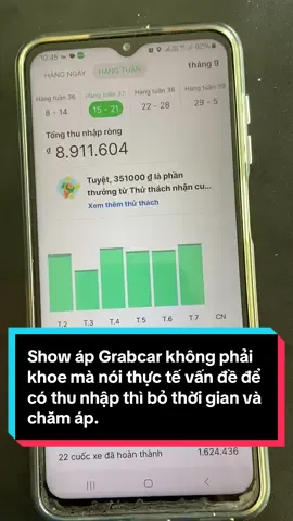 Show áp Grabcar không phải khoe hay gì đó mà muốn nói thực tế giờ chạy có thu nhập phải dành thời gian cho áp, luyện áp và chăm áp mới có kết quả! #phamxuanhieu2510 #grabcar #grab #grabdriver #becar 